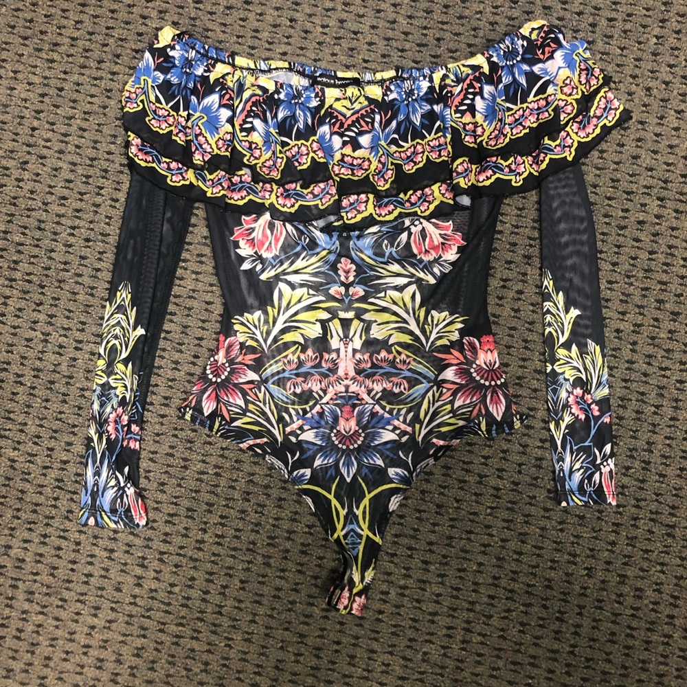Floral mesh bodysuit leotard NWT